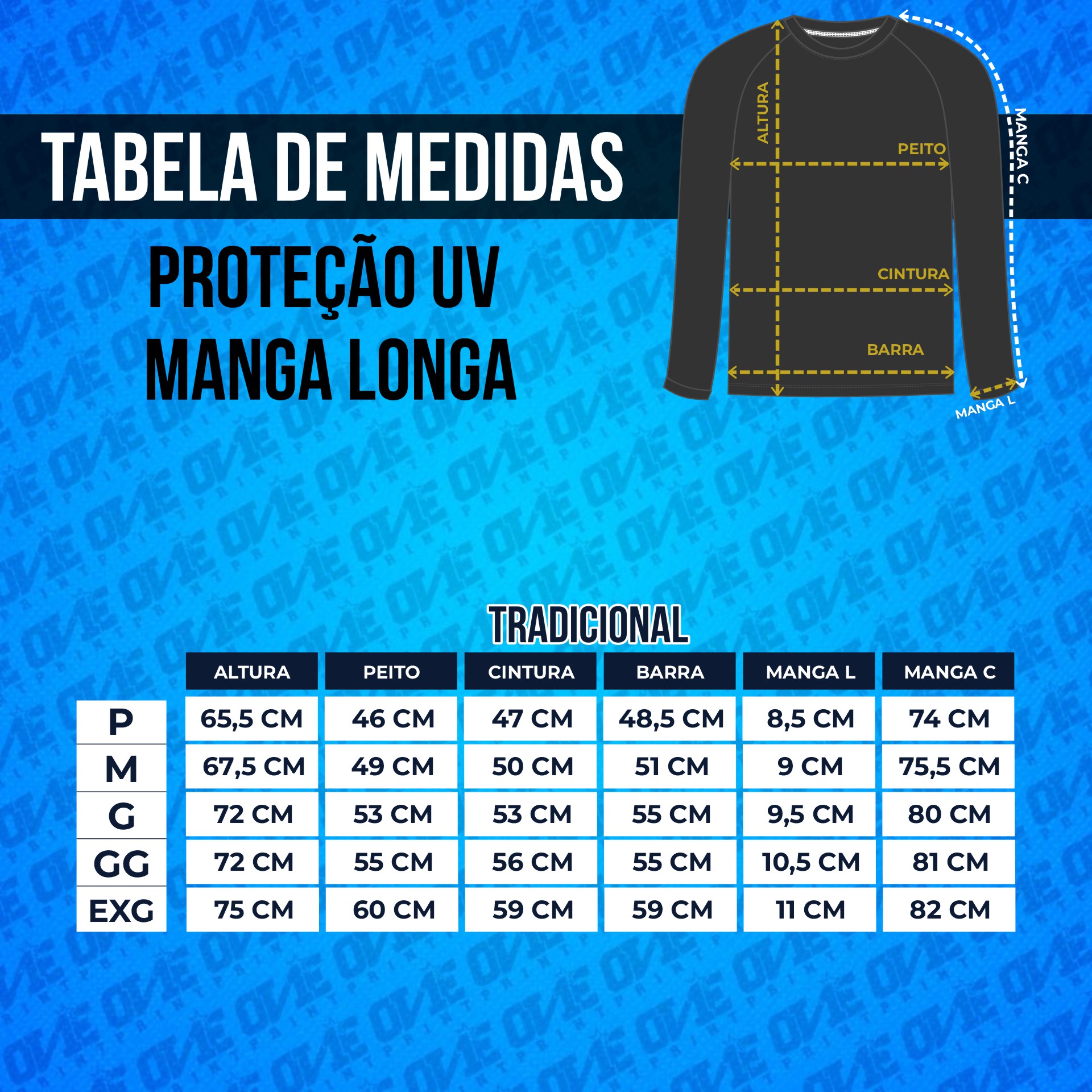 Tabela de Medidas - UV MAnga Longa